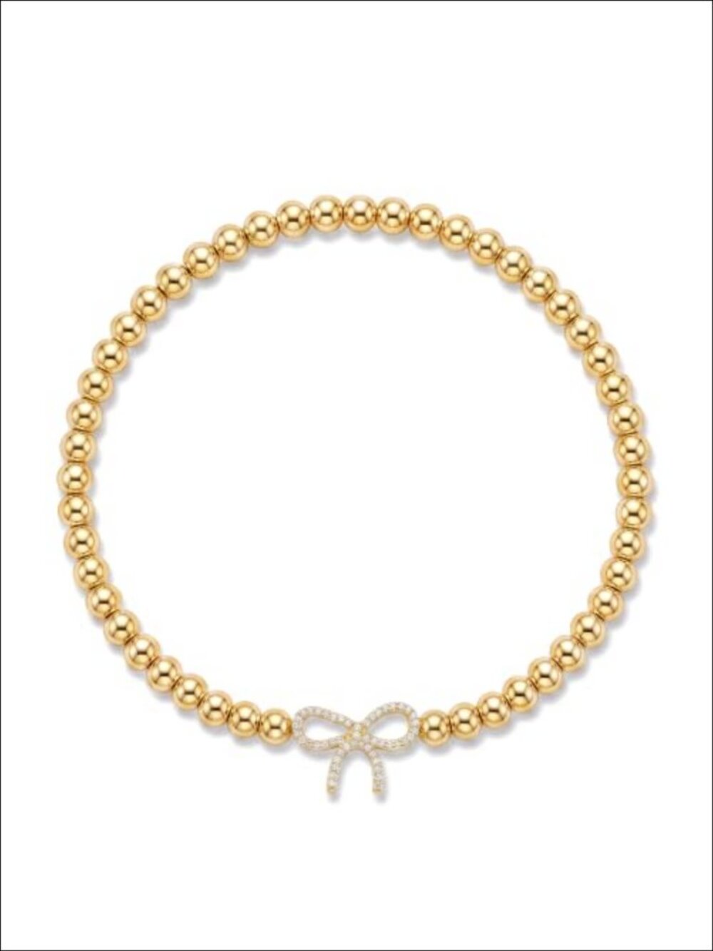 14K Gold Plated Beaded Stretch Bracelet with Bow Charm, Gift Box & Card